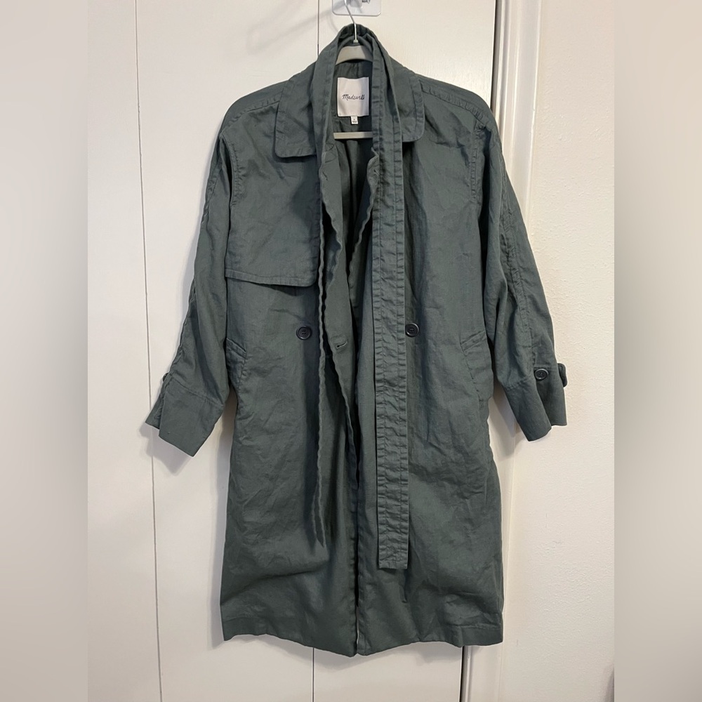 Madewell Linen Cotton Blend Trench Coat Size Small Architect Green